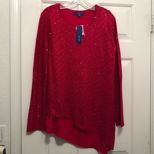 Red fancy sequin knotwith chiffon underlay MED